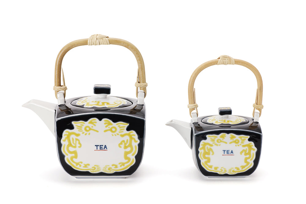 角急須(小) 黒釉黄彩龍文“TEA字”