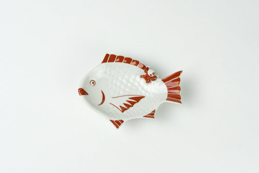 薑会 一閑人付魚皿 赤