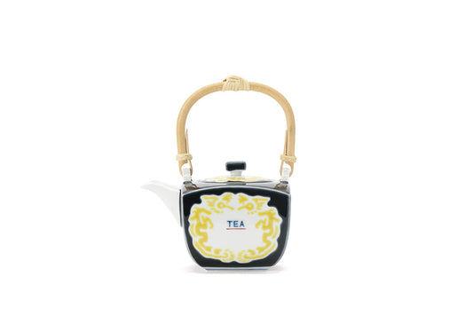 薑会 角急須（小） 黒釉黄彩龍文“TEA字”