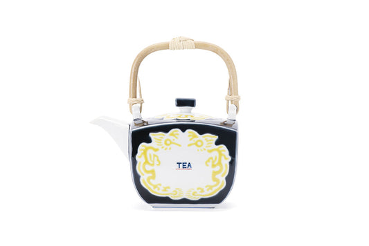 薑会 角急須（大） 黒釉黄彩龍文“TEA字”