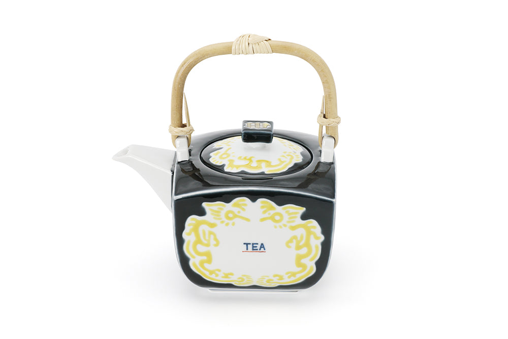 角急須（大） 黒釉黄彩龍文“TEA字”