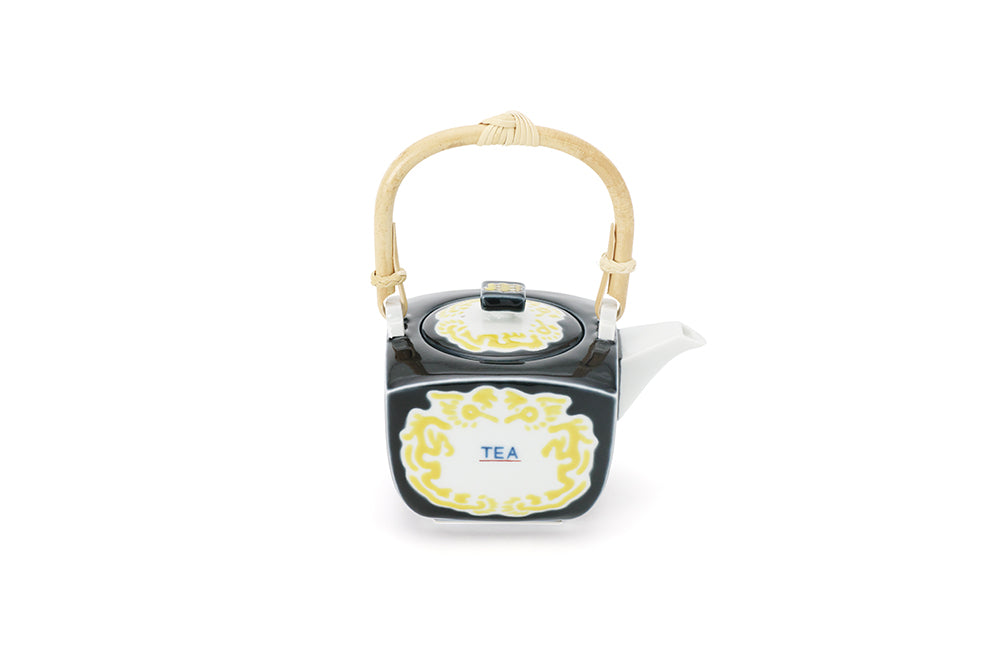角急須（小） 黒釉黄彩龍文“TEA字”