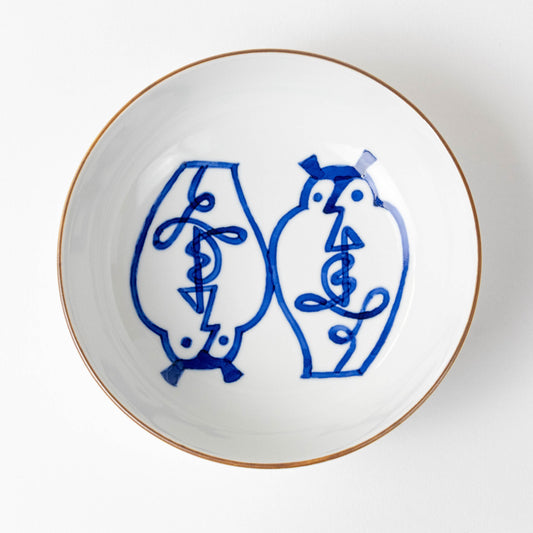 薑会 五寸平鉢 寿福老A（２羽）