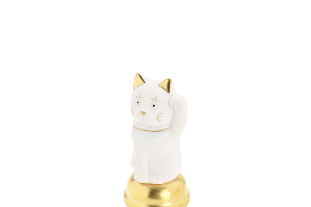 二寸ちょうえもん招猫 鈴乗り 金白 左手