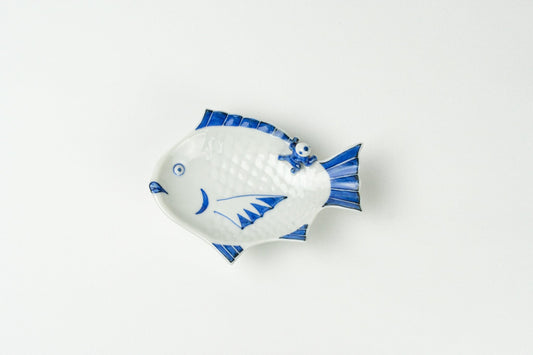 薑会 一閑人付魚皿 染付